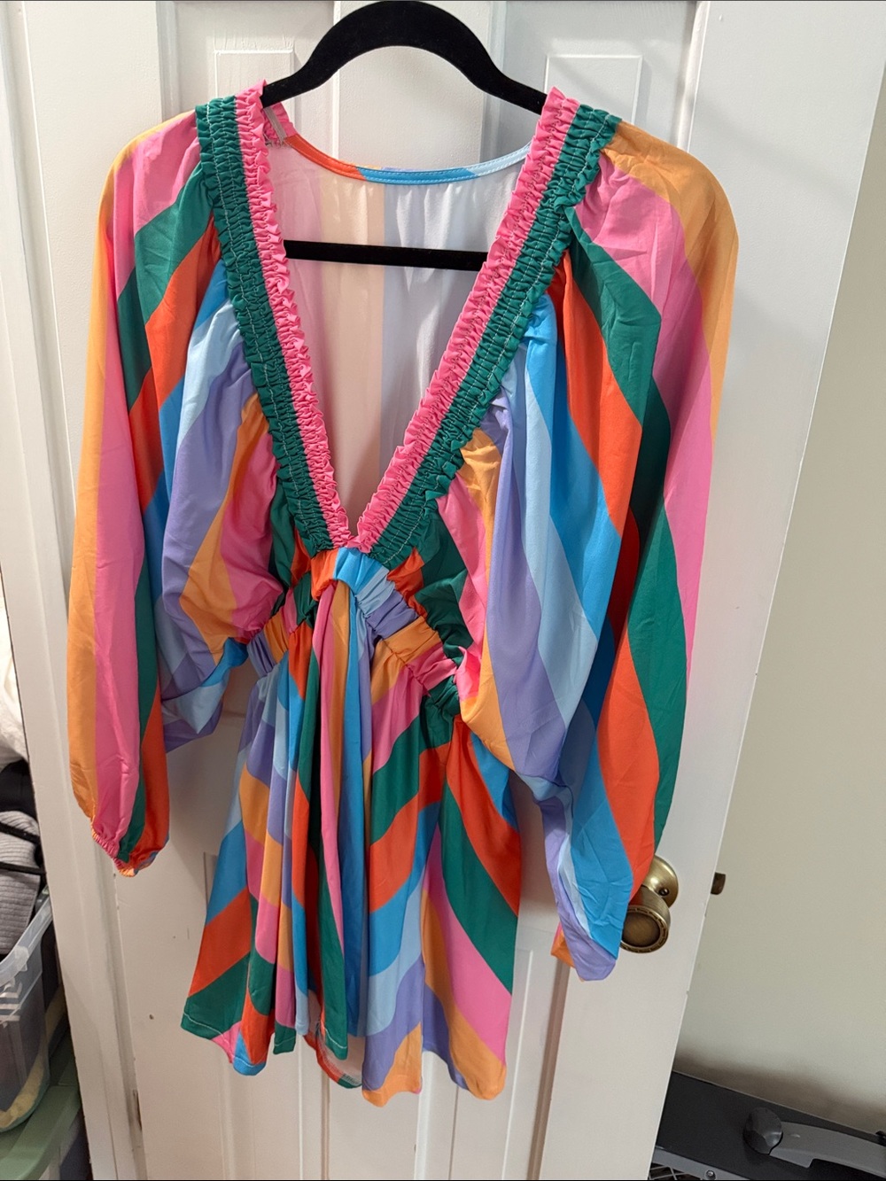 Kids Multicolor Stripe One-Piece Romper - Deep V, Long Sleeve